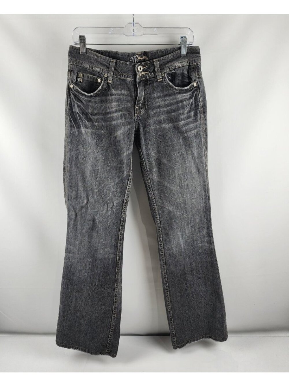 Miss Me Jeans Womens 30 Gray Faded Black Low Rise Bootcut Denim (30x31)